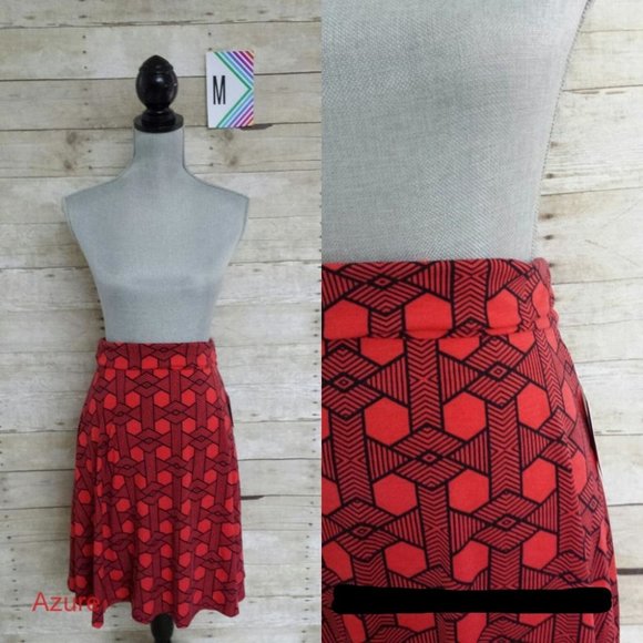 LuLaRoe Azure Skirt (or top) Medium - Red & Black Geometric Pattern - Picture 1 of 1